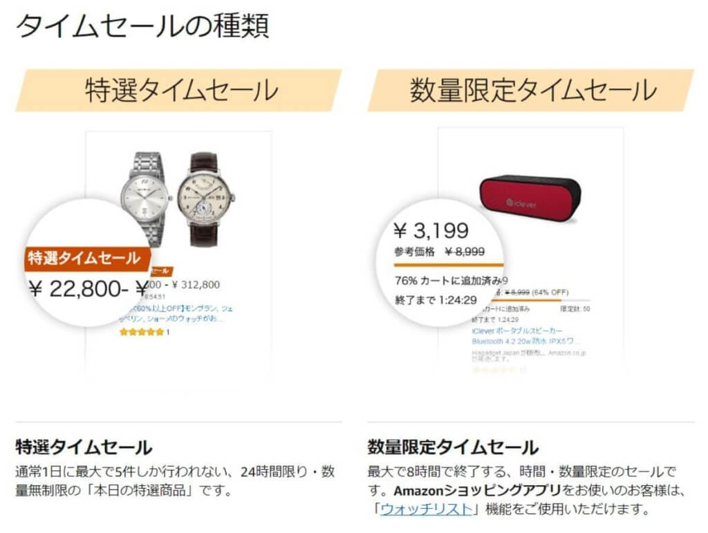 Amazonタイムセールの種類は主に2つ